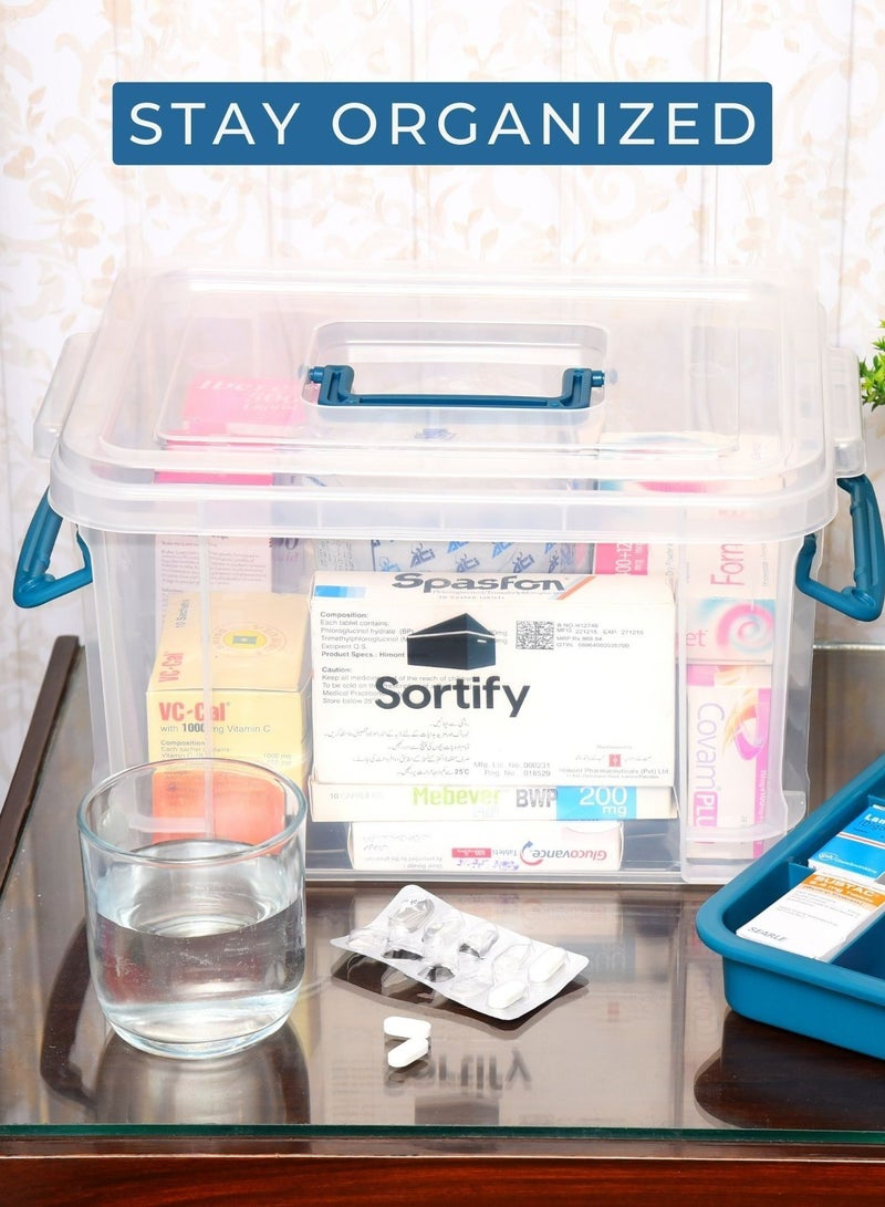 سورتيفي منظم الأدوية وصندوق التخزين، ابقَ منظمًا مع صندوق الأدوية الكبير بحجم 33x24x19 سم، صندوق إسعافات أولية بلاستيكي مزود بدرج ومقابض أمان للأطفال, لون متنوع - Image 5